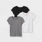Toddler Girls' 3pk Solid Short Sleeve T-shirt - Cat & Jack White/black/gray