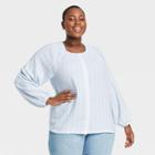 Women's Plus Size Striped Long Sleeve Gauze Wrap Blouse - Ava & Viv Blue/cream X
