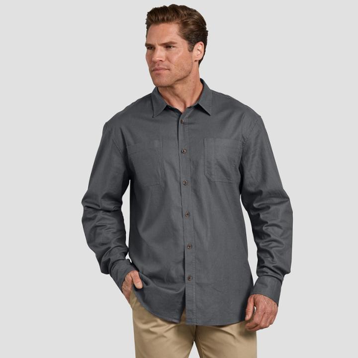 Dickies Men's Big & Tall Long Sleeve Button-down Shirts - Charcoal Heather