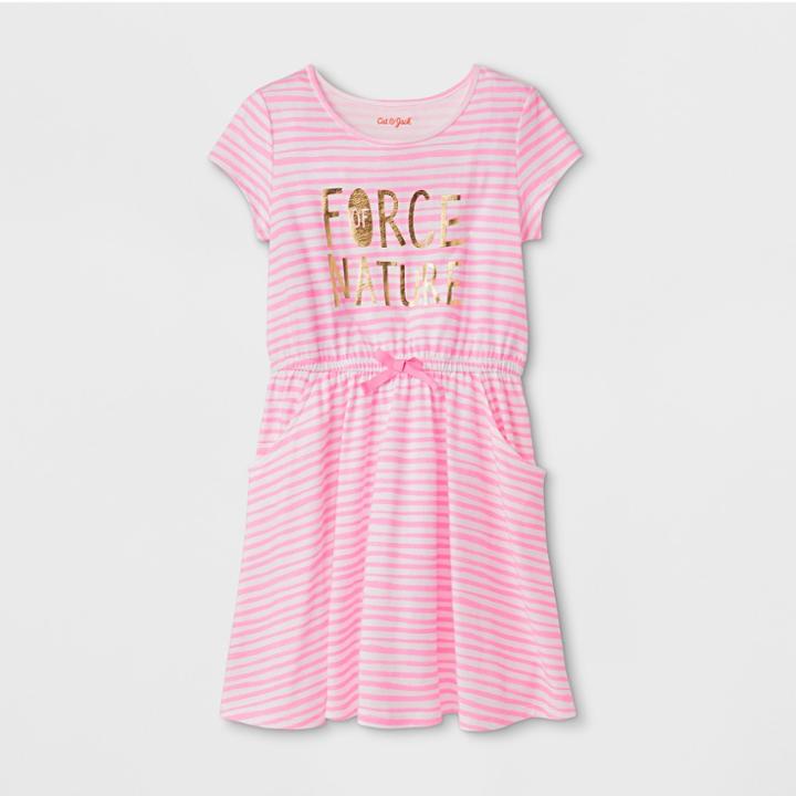 Girls' Short Sleeve Stripe Dress - Cat & Jack Pink