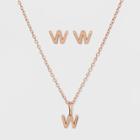 Sterling Silver Initial W Earrings And Necklace Set - A New Day Rose Gold, Girl's, Rose Gold - W
