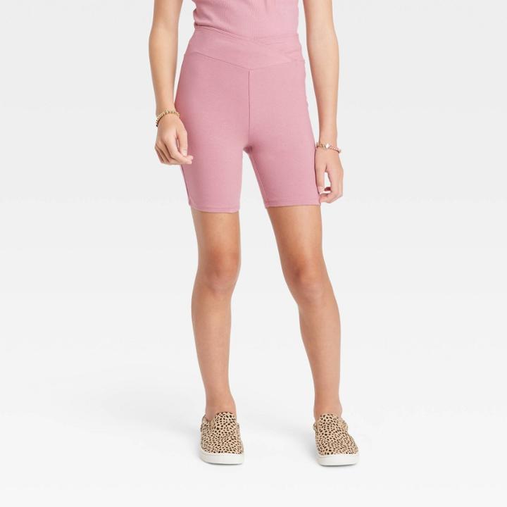 Girls' V-waist Bike Shorts - Art Class Rose Pink