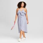 Women's Plus Size Striped Cold Shoulder Ruffle Wrap Dress - A New Day Blue/white