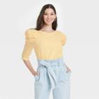 Women's 3/4 Sleeve Eyelet Top - A New Day Light Yellow