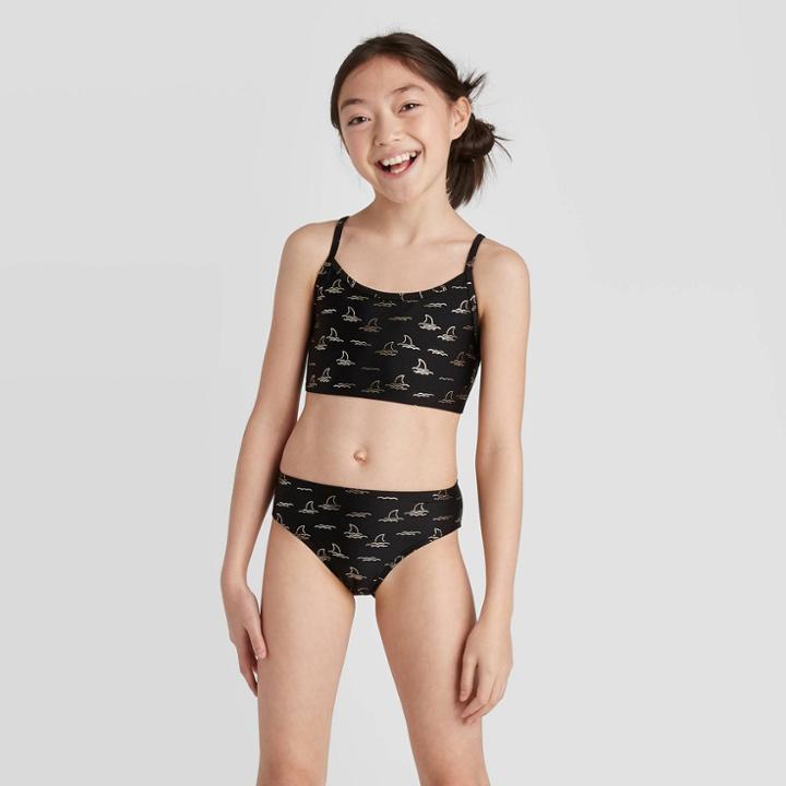 Girls' Peek A-boo Fin Bikini Sets - Art Class Black