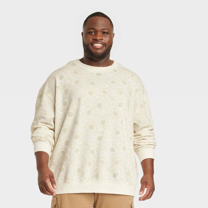 Men's Big & Tall Relaxed Fit Crew Neck Pullover Sweatshirt - Goodfellow & Co Oatmeal/floral Print