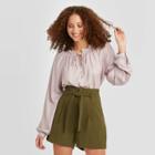 Women's Regular Fit Bishop Long Sleeve Collared Blouse - A New Day Purple