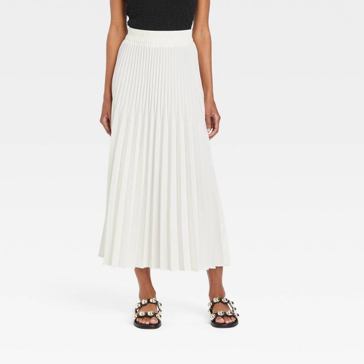 Women's High-rise Midi Slip Pleated A-line Skirt - A New Day Cream