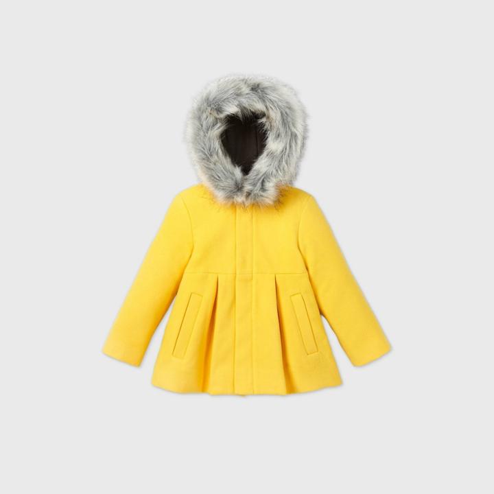 Toddler Girls' Hooded Fashion Faux Wool Coat With Removable Fur - Cat & Jack Yellow