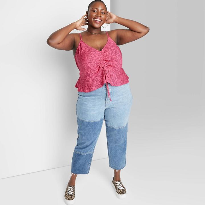 Women's Plus Size Cinch Front Peplum Tank Top - Wild Fable Pink Floral