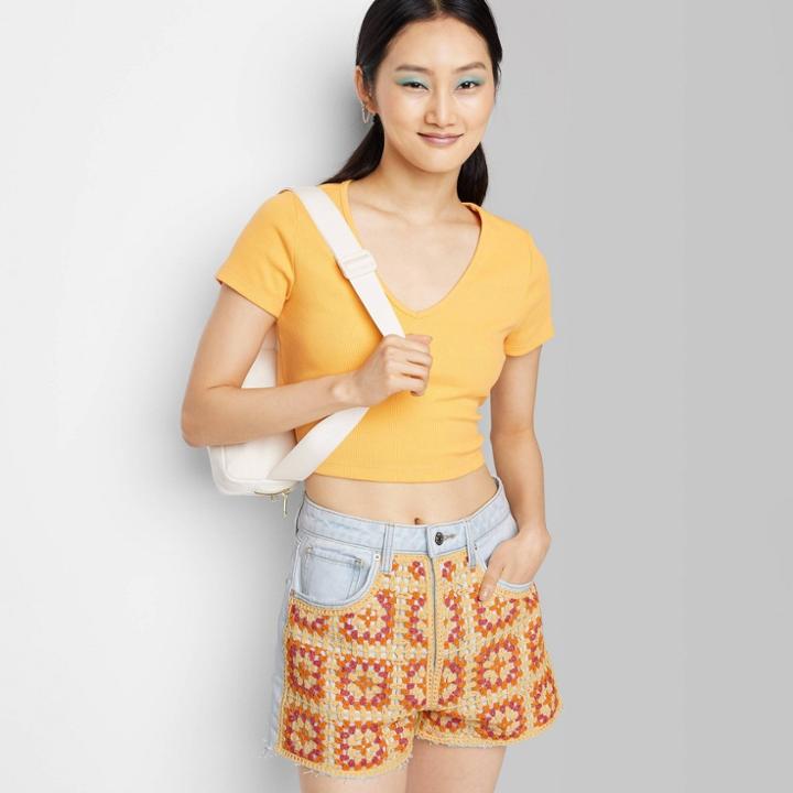 Women's Super-high Rise Crochet Cut-off Jean Shorts - Wild Fable Warms Crochet 00, Multicolor Warms Crochet