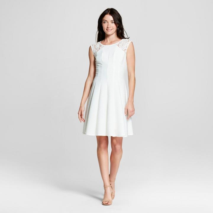 Women's Textured Lace Pintuck Dress - Melonie T Ivory