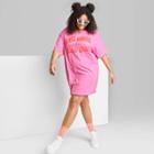 Women's Plus Size Ascot + Hart Santa Monica Surf Club Short Sleeve Graphic Boyfriend T-shirt Dress - Pink