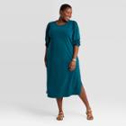 Women's Plus Size Puff Long Sleeve T-shirt Dress - Universal Thread Blue