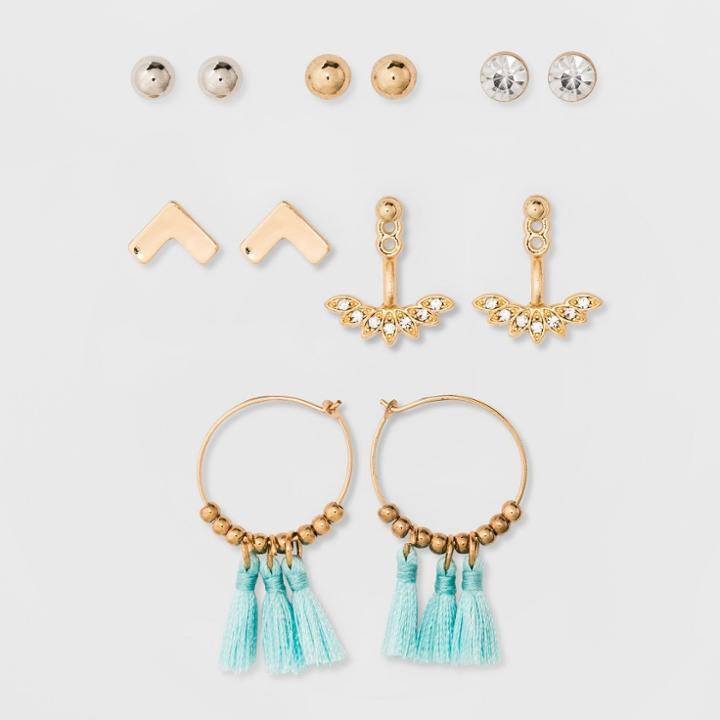 Target Girls' 3ct Earrings With Tassel Hoops - Gold