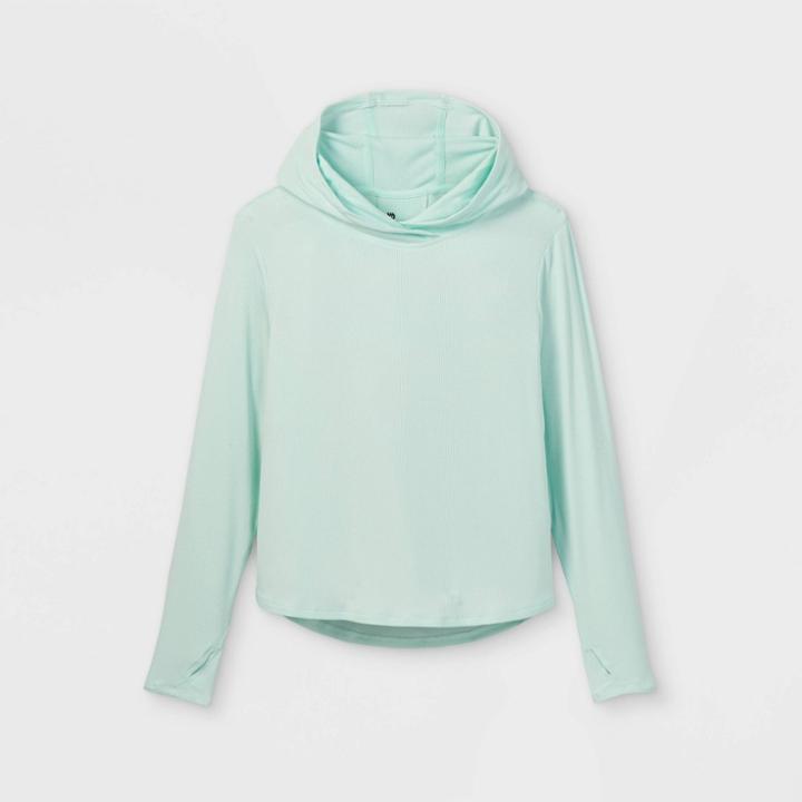 Girls' Soft Rib Long Sleeve Hoodie - All In Motion Aqua