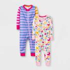 Baby Girls' 2pk Striped Colorblock Snug Fit Pajama Romper - Cat & Jack Purple