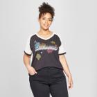 Junk Food Women's Plus Size Atari Asteroids Short Sleeve V-neck Raglan Graphic T-shirt - Black