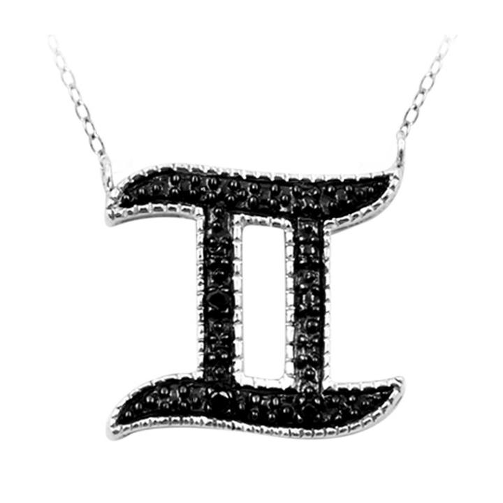 Distributed By Target Women's Accent Round-cut Black Diamond Pave Set Gemini Zodiac Pendant - White