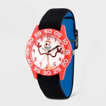 Kids' Disney Toy Story 4 Forky Plastic Time Teacher Reversible Nylon Strap Watch - Black