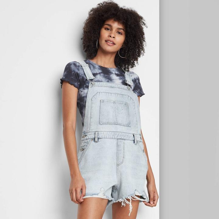 Women's Denim Shortalls - Wild Fable Light Wash