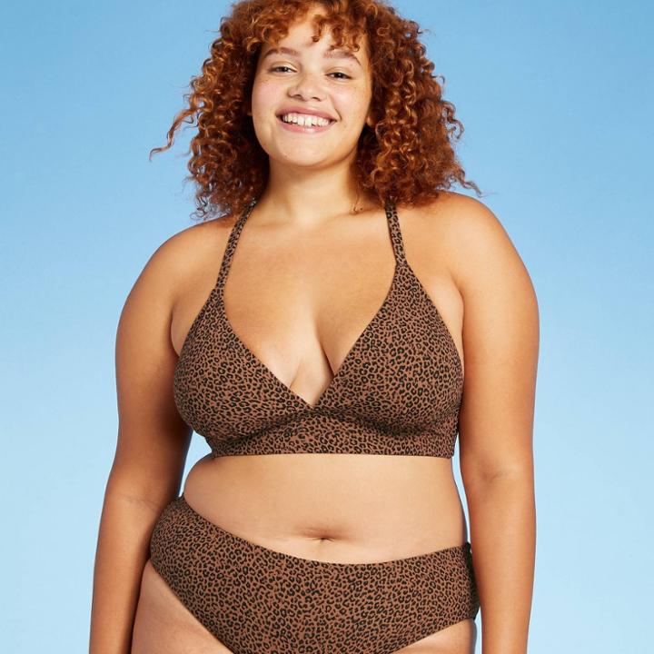 Juniors' Plus Size Ribbed Triangle Bikini Top - Xhilaration Brown
