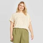Women's Plus Size Leopard Print Short Sleeve Woven T-shirt - A New Day Cream 1x, Women's, Size: