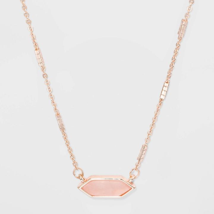 Boxed Hexagon With Rose Quartz Semi-precious Stone Bar Necklace - A New Day Pink, Women's
