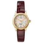 Women's Timex Watch With Leather Strap - Gold/mother Of Pearl/brown T216939j,