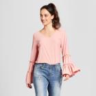 Women's Long Sleeve Tiered Sleeve Knit Blouse - Notations - Pink