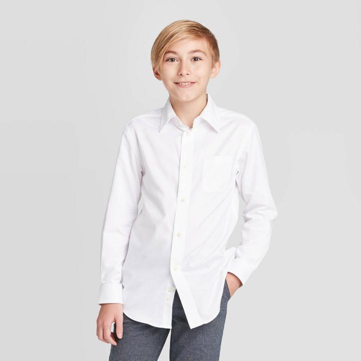 Boys' Long Sleeve Button-down Shirt - Cat & Jack White L, Boy's,