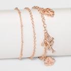 Target Three Piece Set With Leaf, Flower And Flamingo Charm Anklet - Rose Gold