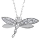 Journee Collection 3 4/5 Ct. T.w. Round-cut Cz Pave Set Dragonfly Pendant Necklace In Sterling Silver - Silver