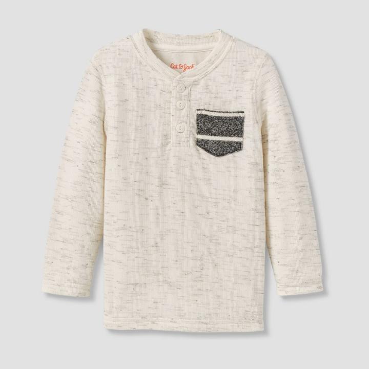 Toddler Boys' Double Knit Long Sleeve Henley T-shirt - Cat & Jack Cream