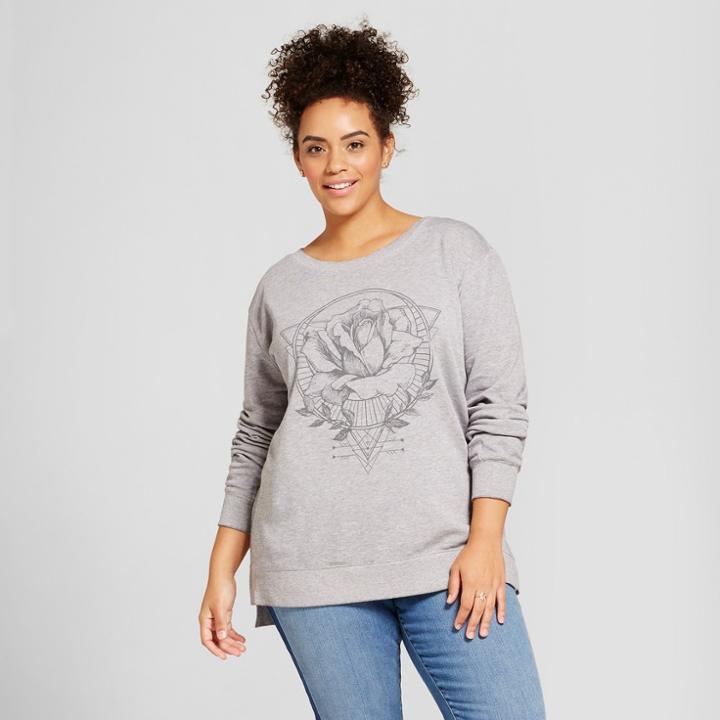 Women's Plus Size Rose Graphic Sweatshirt - Zoe+liv (juniors') Gray