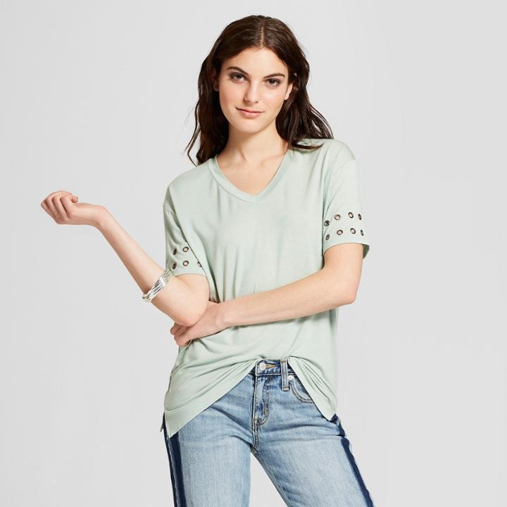 Women's Short Sleeve Grommet Cuff Top - Alison Andrews Green