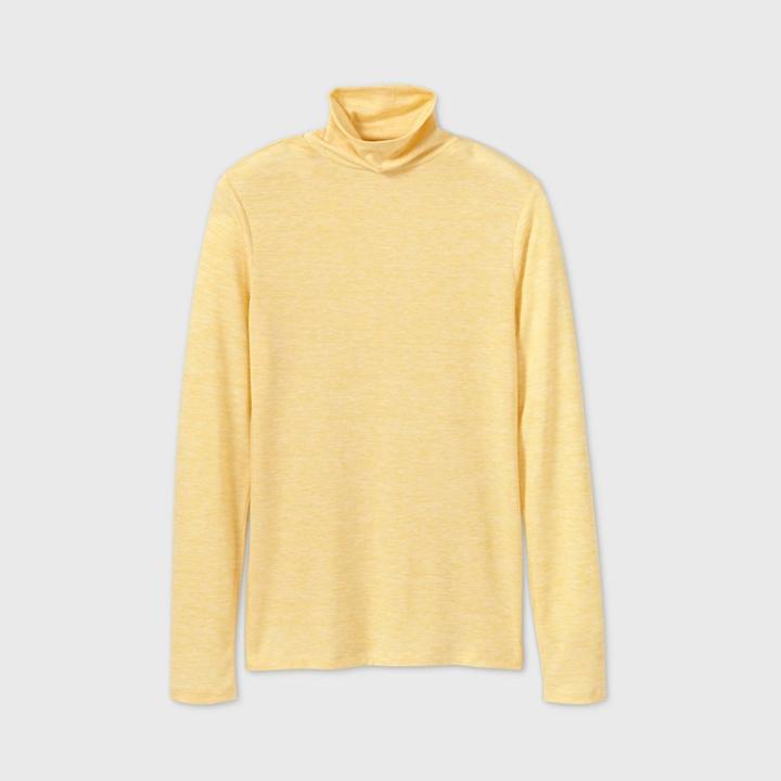 Women's Long Sleeve Turtleneck Cozy T-shirt - A New Day Light Yellow