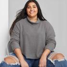 Women's Plus Size Long Sleeve Turtleneck Cozy Boxy Cropped T-shirt - Wild Fable Heather Gray