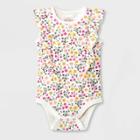Baby Girls' Floral Ruffle Short Sleeve Bodysuit - Cat & Jack Cream Newborn, Ivory