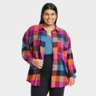 Women's Plus Size Long Sleeve Button-down Flannel Tunic Shirt - Ava & Viv Plaid 1x, Multicolor Plaid