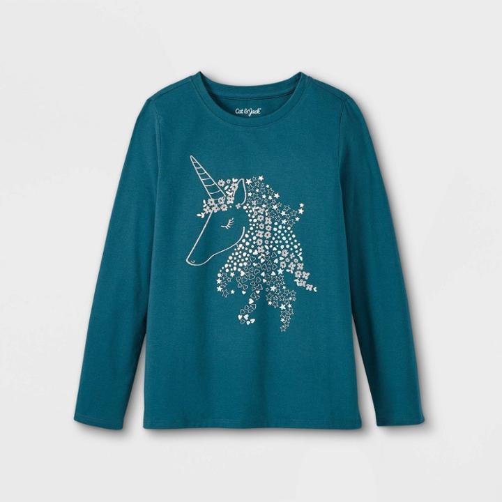 Girls' 'majestic Unicorn' Long Sleeve Graphic T-shirt - Cat & Jack Teal