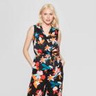 Women's Floral Print Ruffle Sleeve V-neck Blouse - A New Day Black/coral