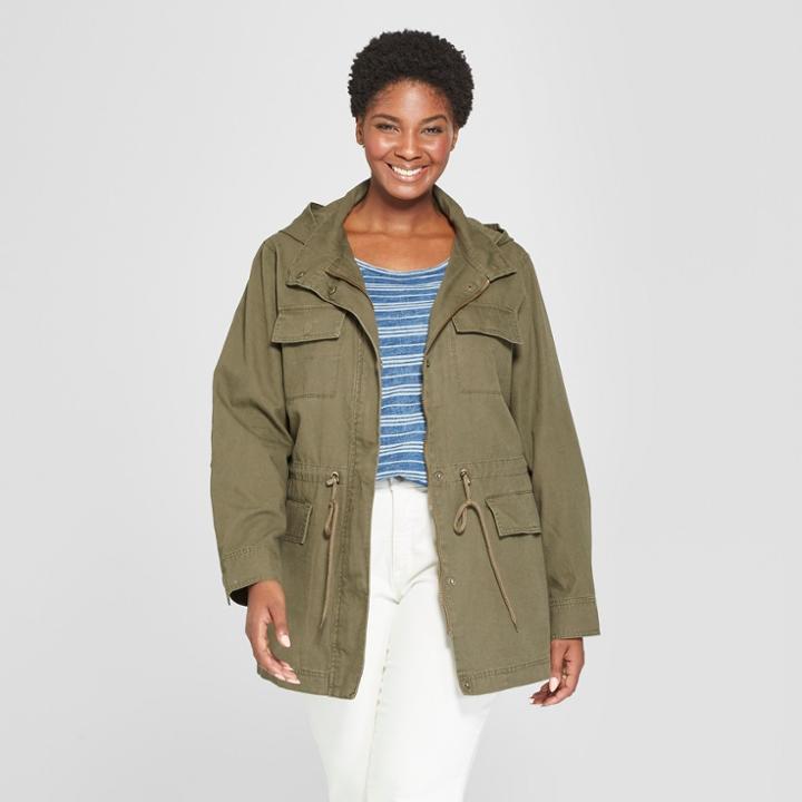 Women's Plus Size Utility Anorak Jacket - Ava & Viv Olive (green)