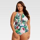 Beach Betty By Miracle Brands Women's Plus Size Slimming Control Floral High Neck Strappy One Piece Swimsuit - Purple Floral