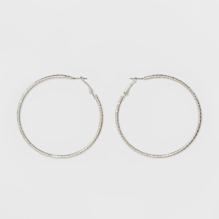 Target Hoop With Etching Earrings - Rhodium, Dark