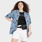 No Brand Pride Adult Plus Size Short Sleeve Woven Multiflag Button-down Shirt - Blue Denim Boat