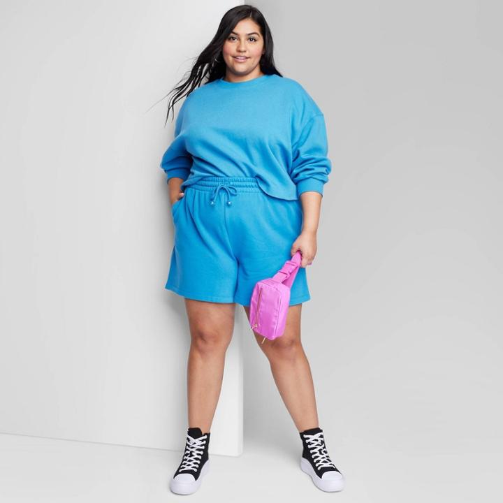 Women's High-rise Fleece Bermuda Shorts - Wild Fable Blue