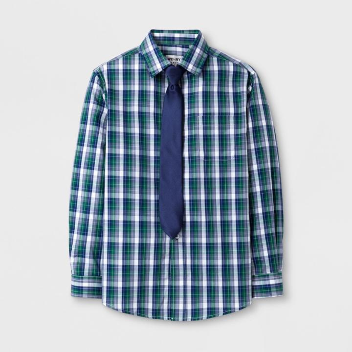 Wd·ny Black Boys' Long Sleeve Button-down Shirt With Tie Navy Xs - Wd.ny Black, Blue