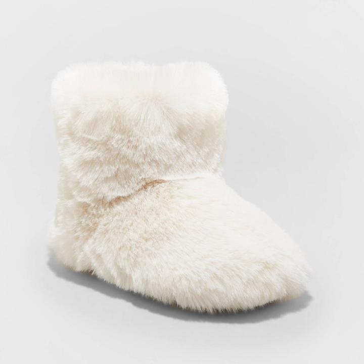 Toddler Girls' Dallas Fur Bootie Slippers - Cat & Jack Cream