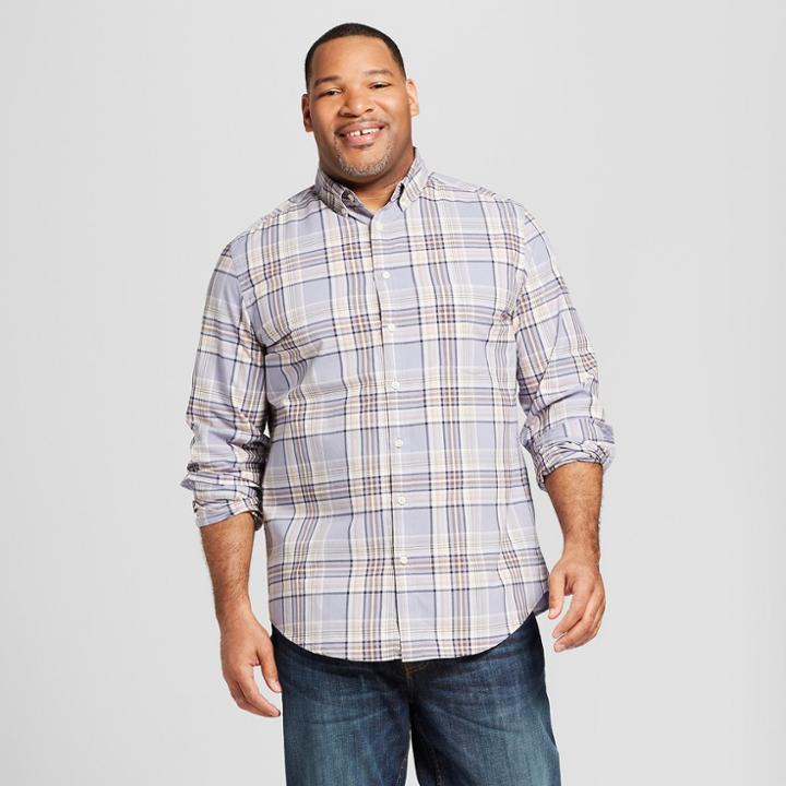 Men's Big & Tall Standard Fit Long Sleeve Northrop Button-down Shirt - Goodfellow & Co Misty Blue